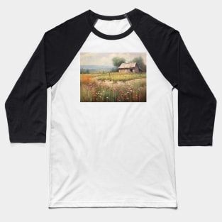 Old House in Meadow Flowers Baseball T-Shirt